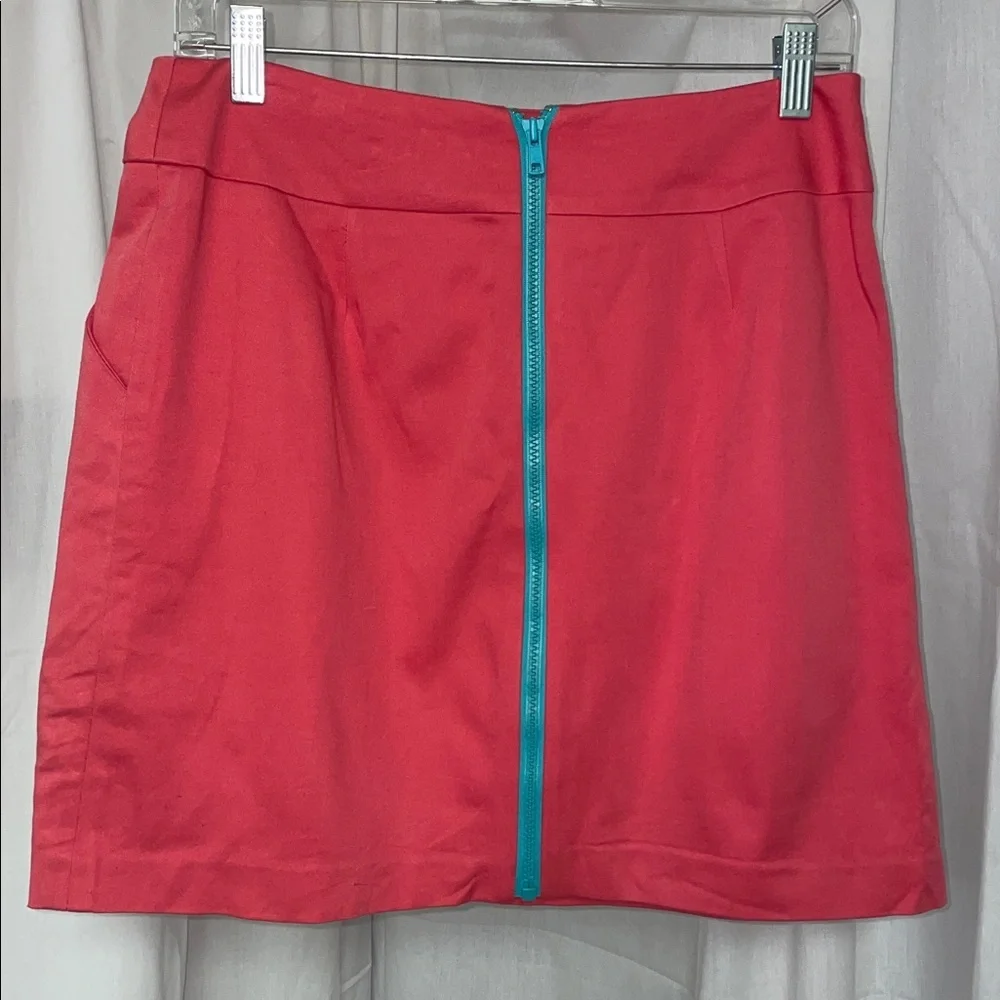 Emma Graham Pink Mini‎ Skirt w Teal Full Back Zipper.  Front Pockets.  Sz Medium